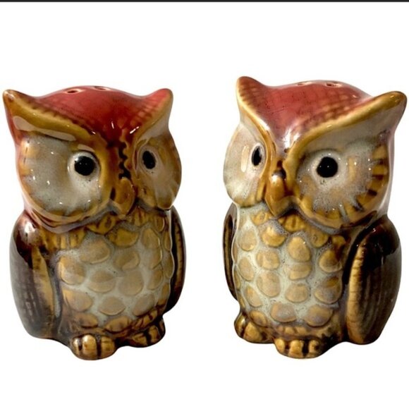 Owl Kitchen Dinning Functional Decor Artisan Glazed Hand Painted Ceramic 4 Piece - Picture 5 of 16